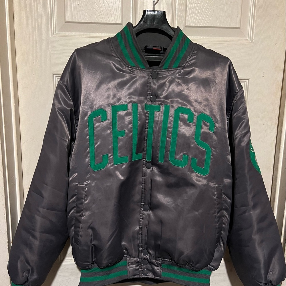 90s vintage satin gray celtics bomber jacket majestic mens large